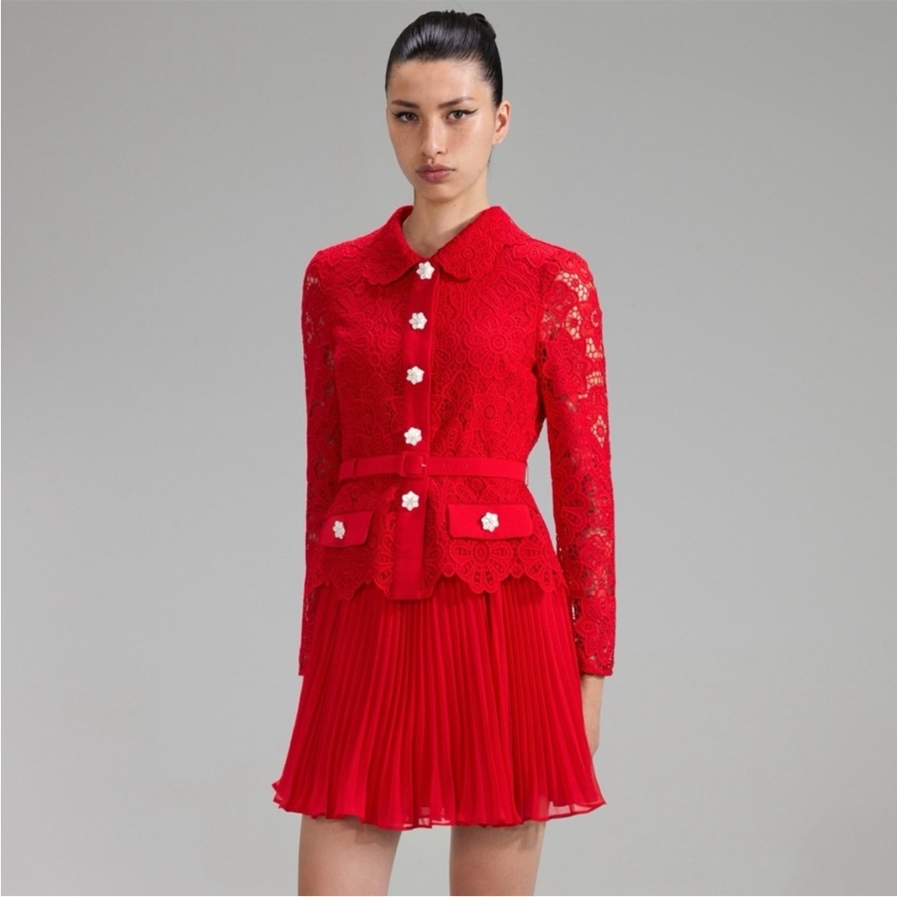 SELF PORTRAIT red long sleeve holiday Christmas lace cocktail dress